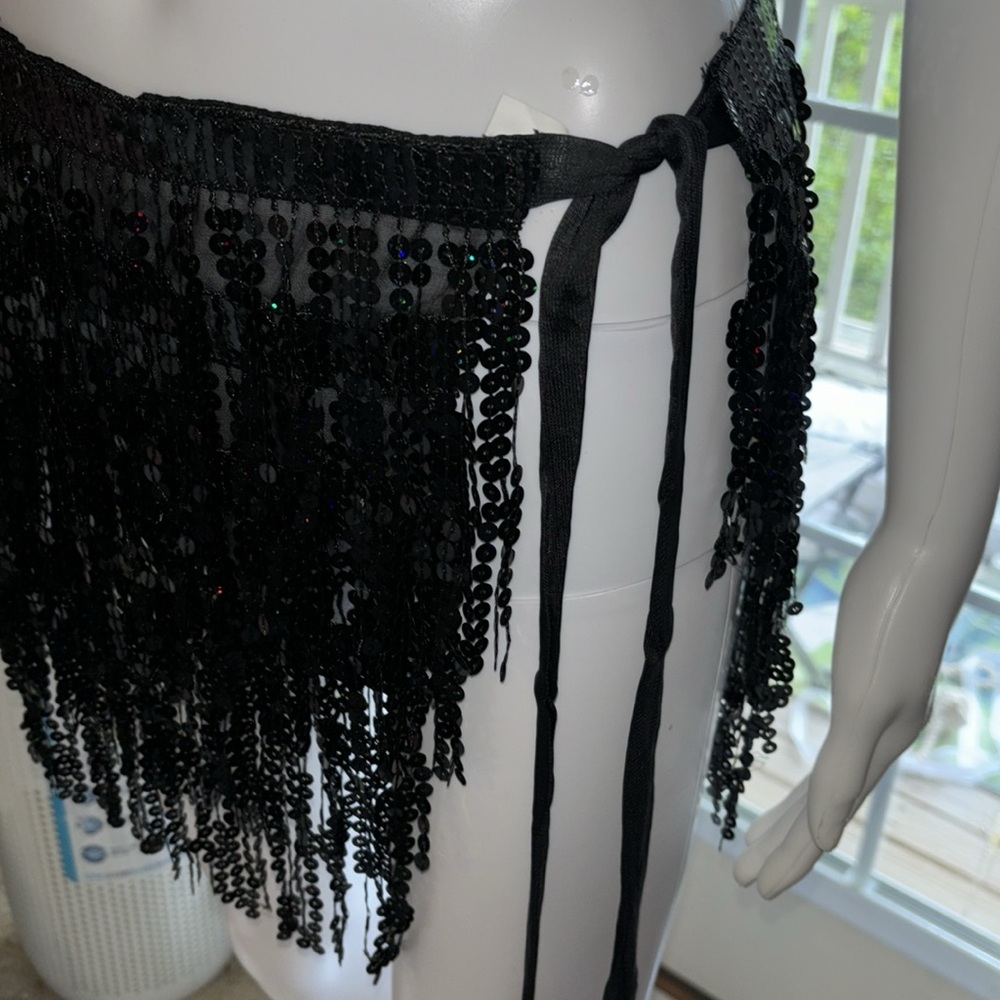 Black 2 pc sequin Butterfly halter top/Wrap skirt coverup set one size N… - Picture 5 of 12